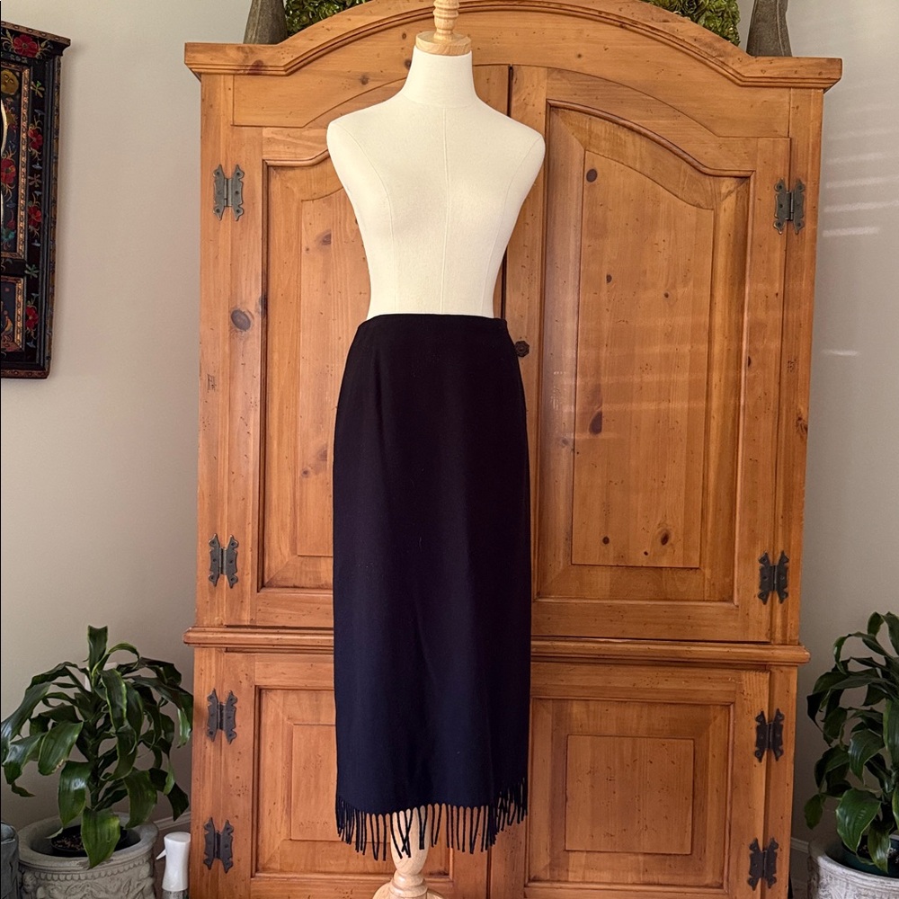 Pendleton black wool fringed skirt